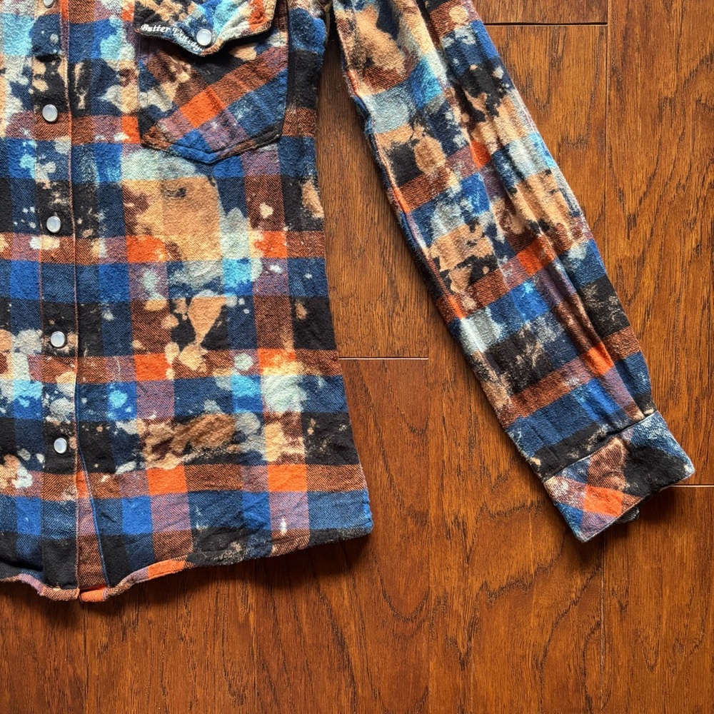 Butter Supersoft Y2K Acid Wash Plaid Snap Button Down | Size XS - Picture 7 of 11